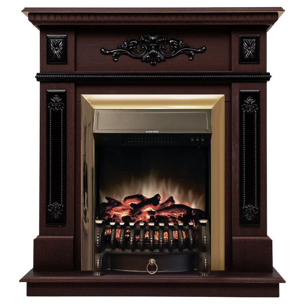 Электрокамин RealFlame Lilian DN орех с очагом Fobos Lux Brass