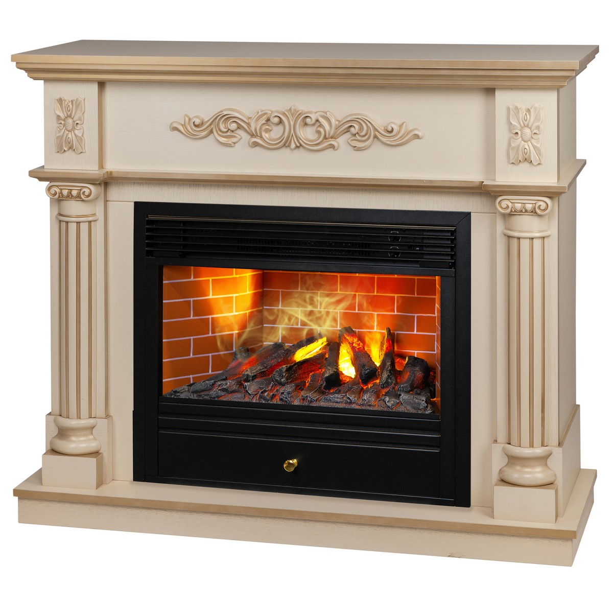 Электрокамин RealFlame Silvia 26 WT белый дуб с золотой патиной с очагом 3D Novara