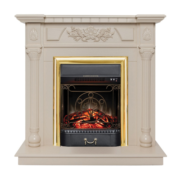 Электрокамин RealFlame Dacota WT белый дуб с очагом Majestic Lux Brass