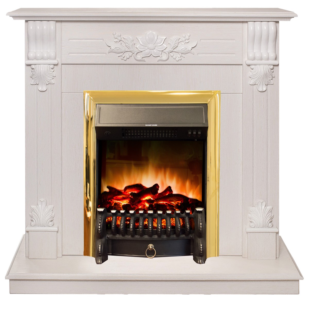 Электрокамин RealFlame Ottawa WT белое золото с очагом Fobos Lux Brass