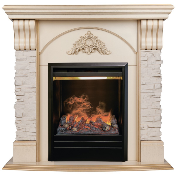 Электрокамин RealFlame Athena WT белый дуб с золотой патиной с очагом 3D Olympic