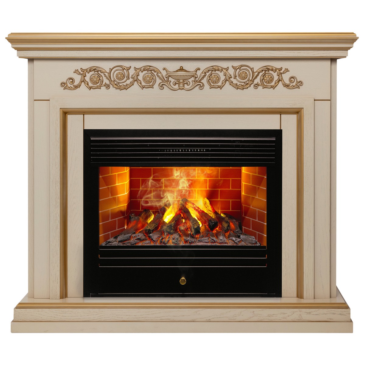 Электрокамин RealFlame Leticia 26 WT белый дуб с золотой патиной с очагом 3D Novara