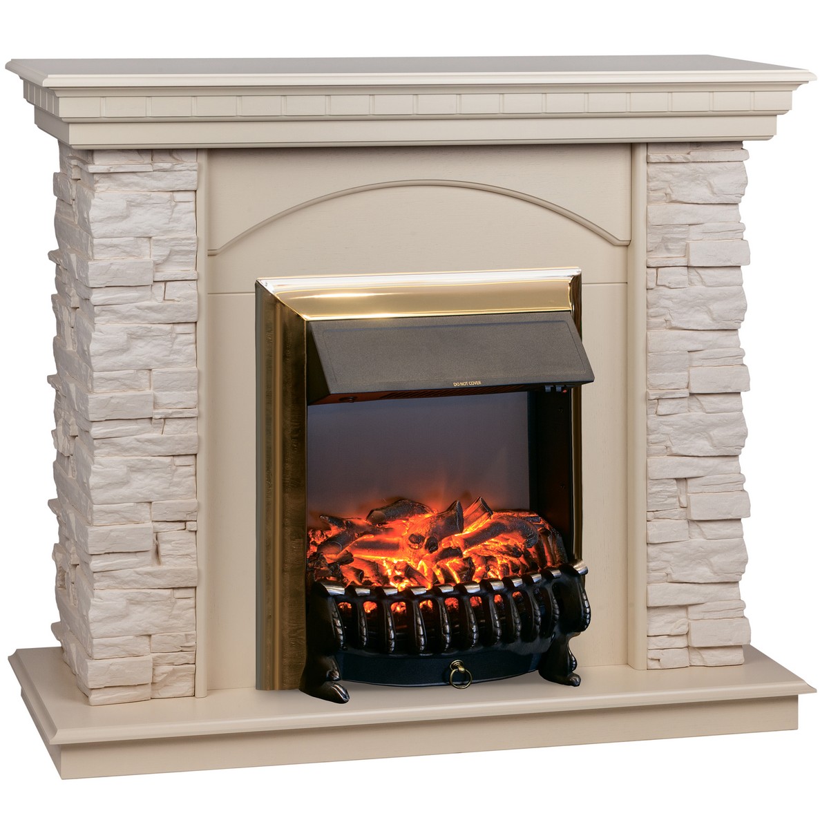 Электрокамин RealFlame Elford WT белый дуб с очагом Fobos Lux Brass