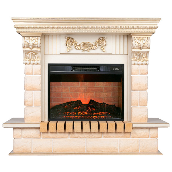 Электрокамин RealFlame Gracia 24/25,5 WT белый дуб с золотой патиной с очагом Irvine 24