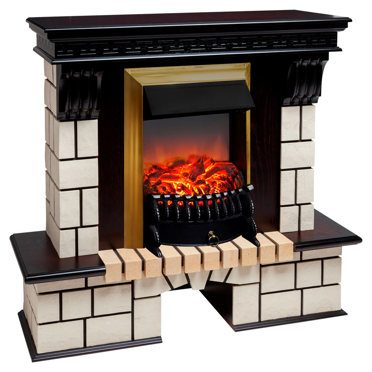 Электрокамин RealFlame Stone STD AO античный дуб с очагом Fobos Lux Brass