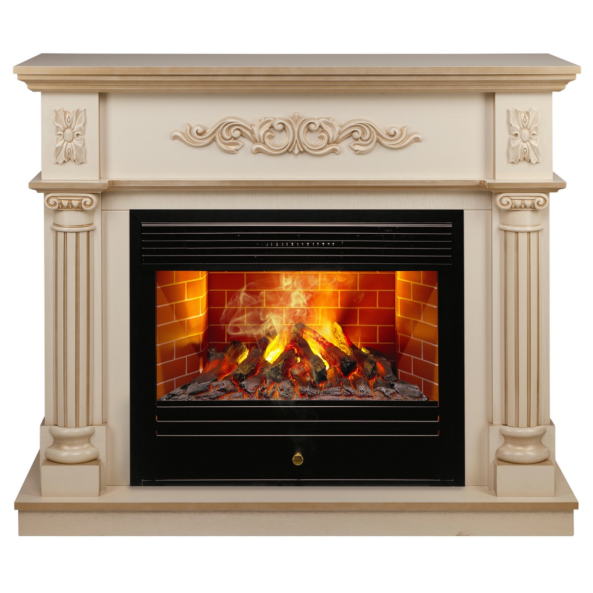 Электрокамин RealFlame Silvia 26 WT белый дуб с золотой патиной с очагом 3D Novara