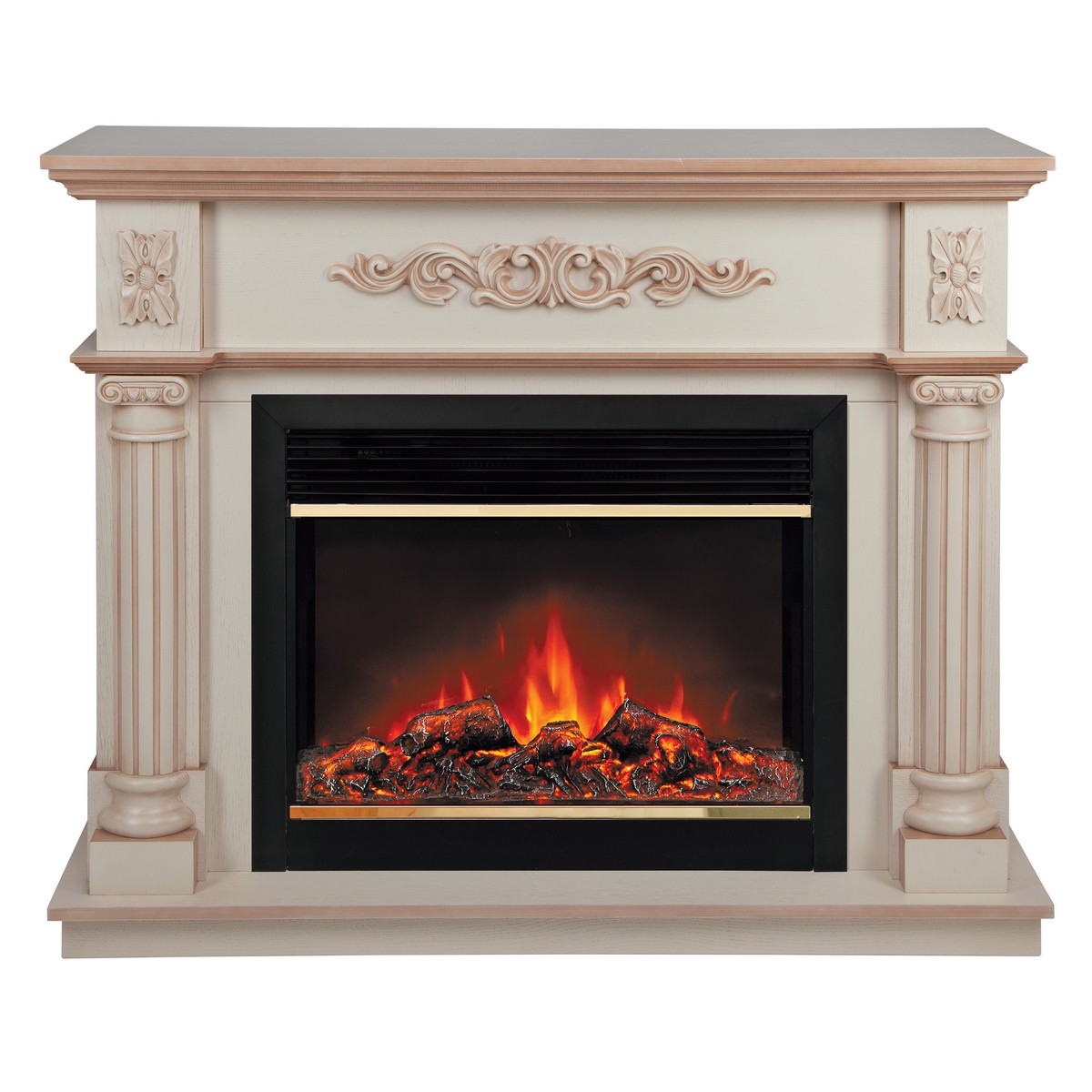 Электрокамин RealFlame Silvia 26 WT белый дуб с бронзовой патиной с очагом Moonblaze