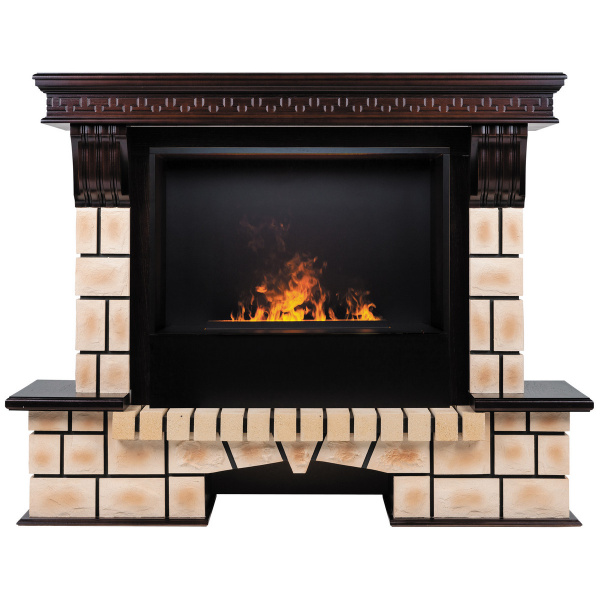 Электрокамин RealFlame Stone Brick AO античный дуб с очагом 3D Cassette 630 Black Panel