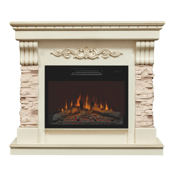 Электрокамин RealFlame Marseilles Luxe 24 WT белый дуб с золотой патиной с очагом Kendal 24