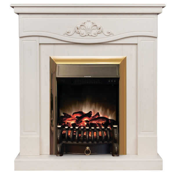 Электрокамин RealFlame Junona WT айвори с очагом Fobos Lux Brass