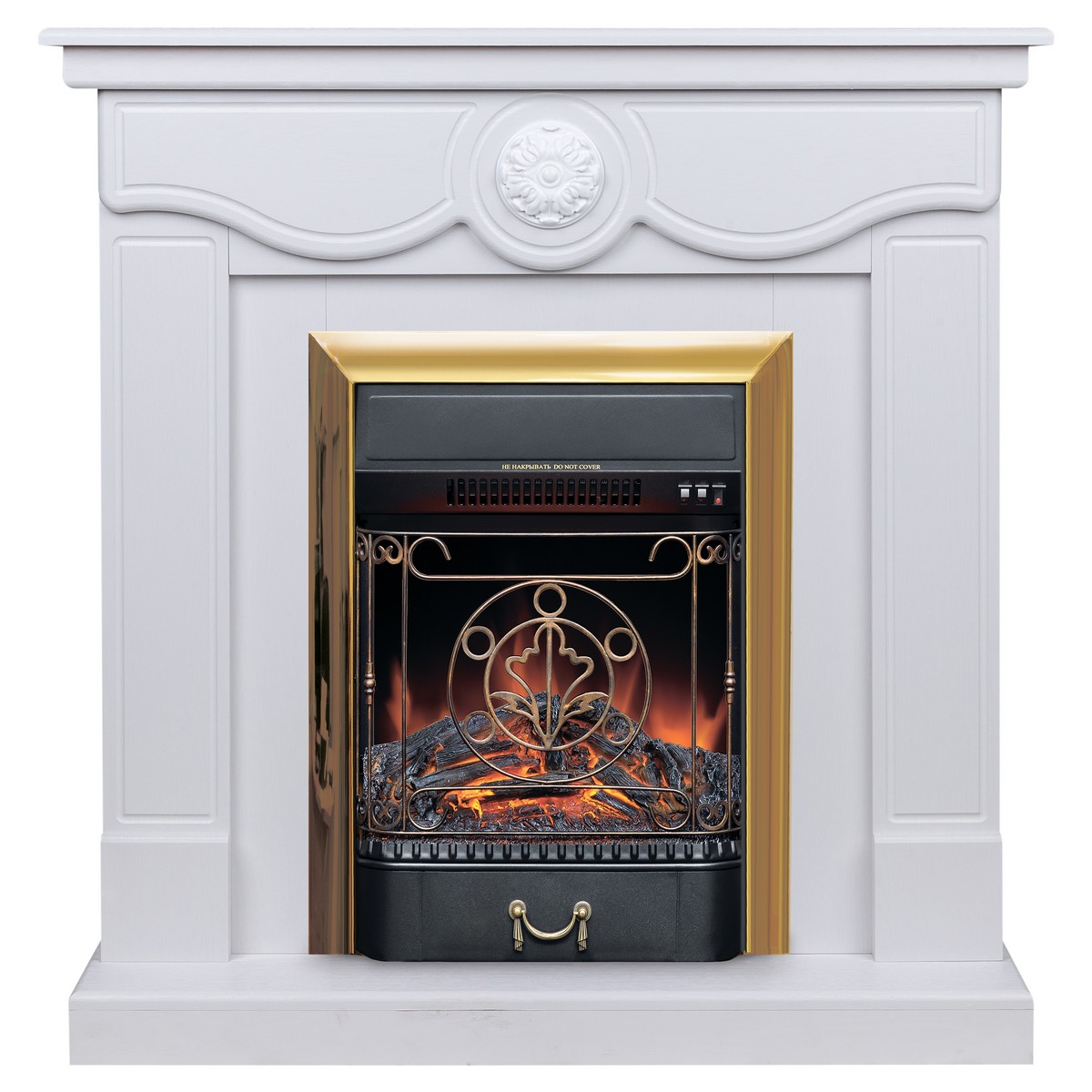 Электрокамин RealFlame Aurora WT айвори с очагом Majestic Lux Brass
