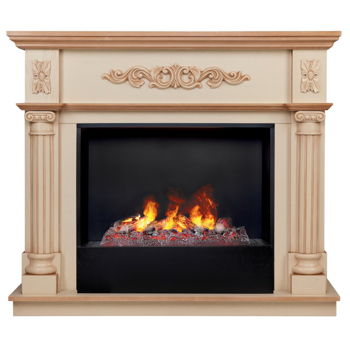 Электрокамин RealFlame Silvia 26 WT белый дуб с бронзовой патиной с очагом 3D Cassette 630