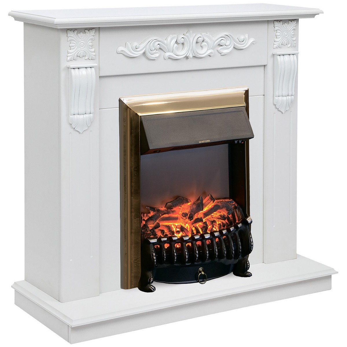 Электрокамин RealFlame Dominica DN белый матовый с очагом Fobos Lux Brass