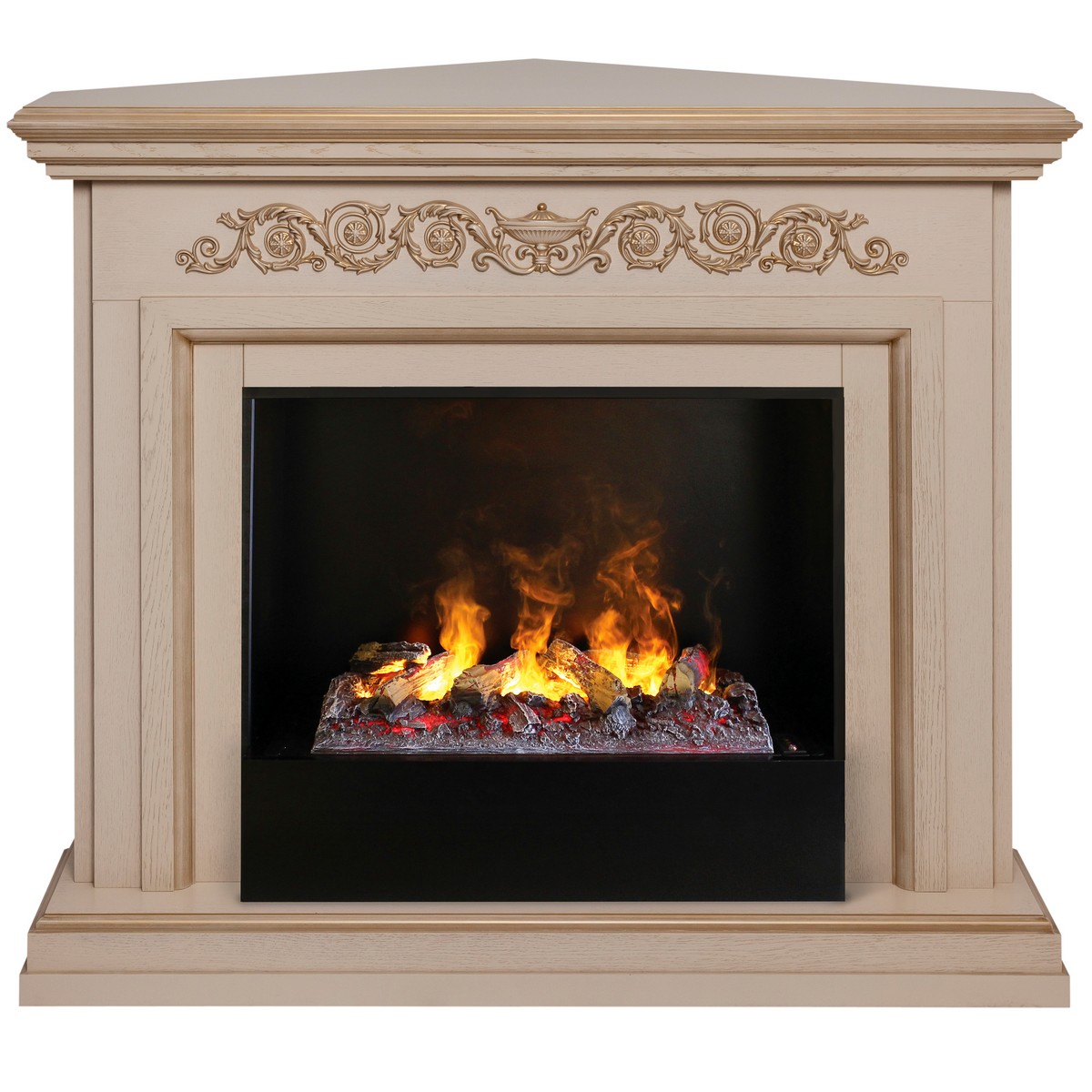 Электрокамин RealFlame Leticia Corner 26 WT белый дуб с золотой патиной с очагом 3D Cassette 630