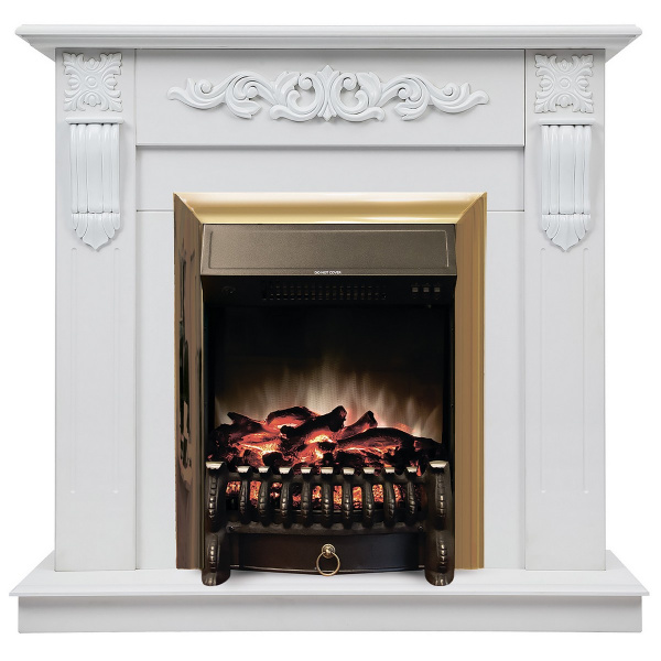 Электрокамин RealFlame Dominica DN белый матовый с очагом Fobos Lux Brass