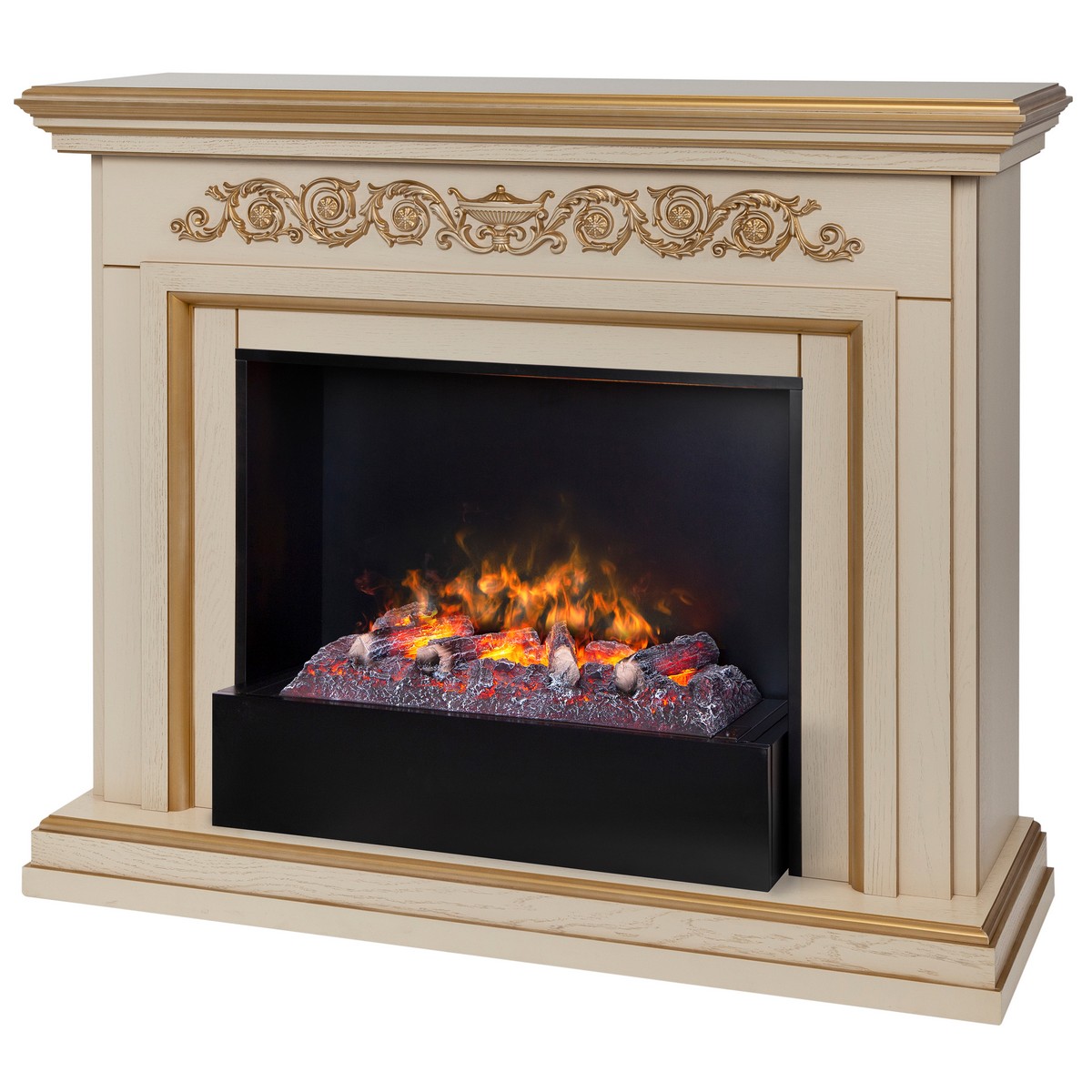 Электрокамин RealFlame Leticia 26 WT белый дуб с золотой патиной с очагом 3D Cassette 630