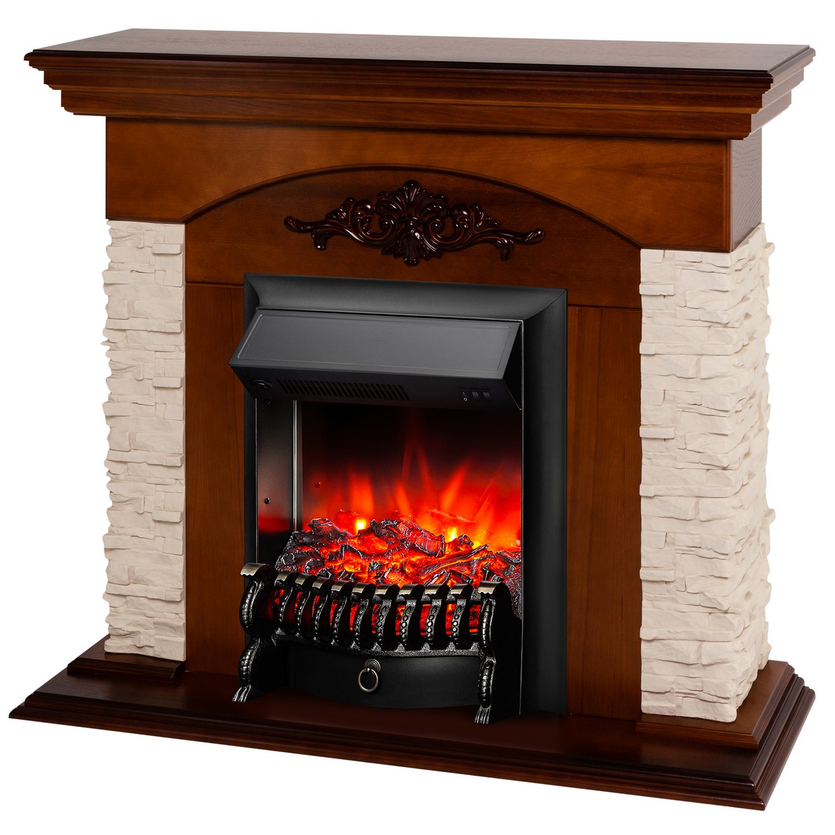 Электрокамин RealFlame Neapolis NT орех с очагом Fobos Lux Black