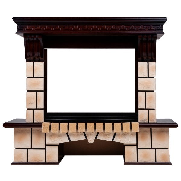Портал каминный из МДФ RealFlame Stone Brick AO античный дуб, песочный камень