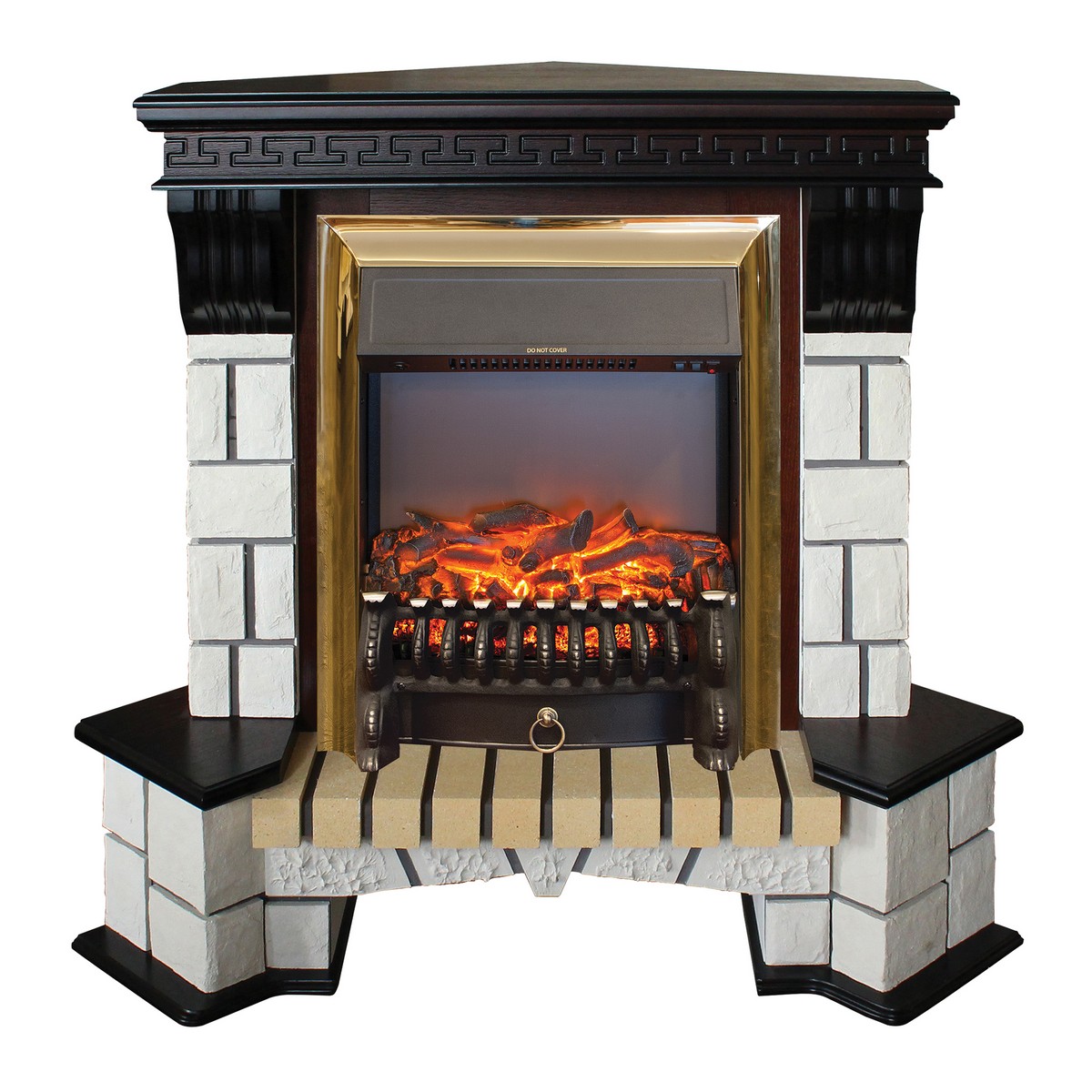 Электрокамин RealFlame Stone Coner AO античный дуб с очагом Fobos Lux Brass