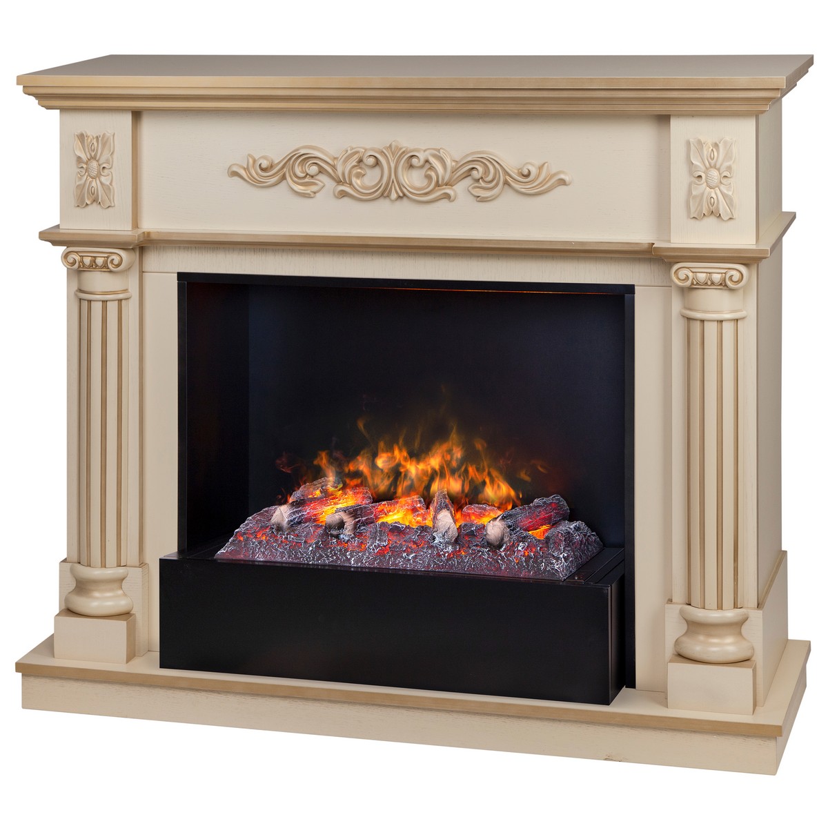 Электрокамин RealFlame Silvia 26 WT белый дуб с золотой патиной с очагом 3D Cassette 630