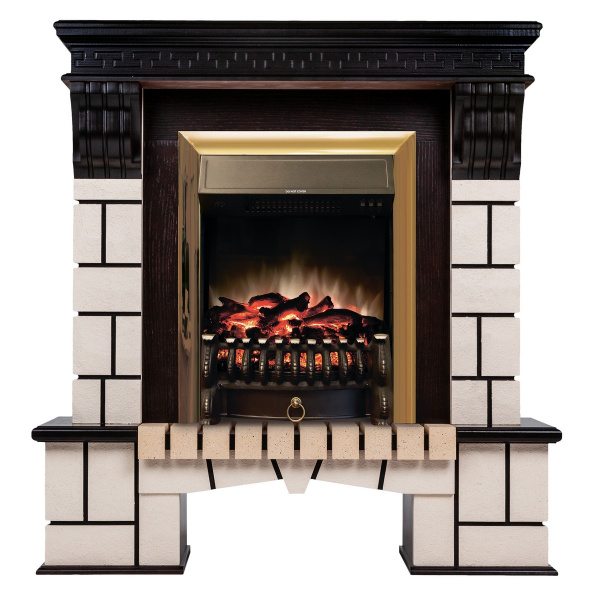 Электрокамин RealFlame Stone AO античный дуб с очагом Fobos Lux Brass