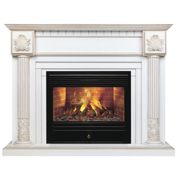 Электрокамин RealFlame Imperia 26/33 WT белый дуб с золотой патиной с очагом 3D Novara