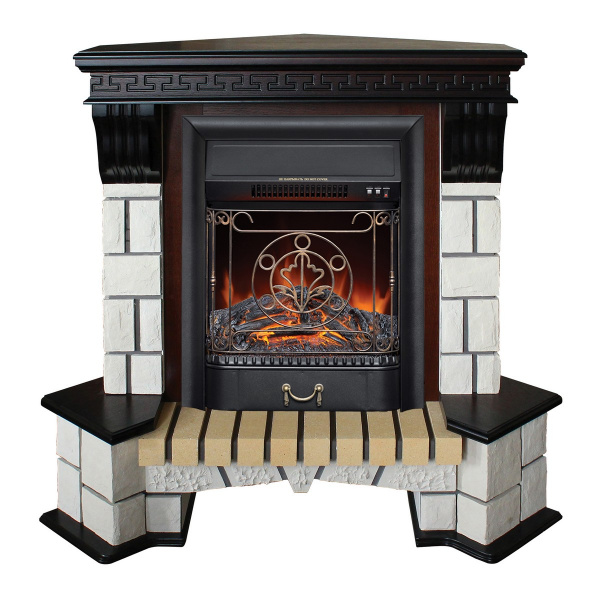 Электрокамин RealFlame Stone Coner AO античный дуб с очагом Majestic Lux Black