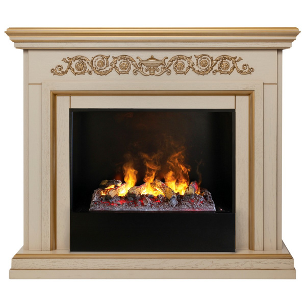 Электрокамин RealFlame Leticia 26 WT белый дуб с золотой патиной с очагом 3D Cassette 630