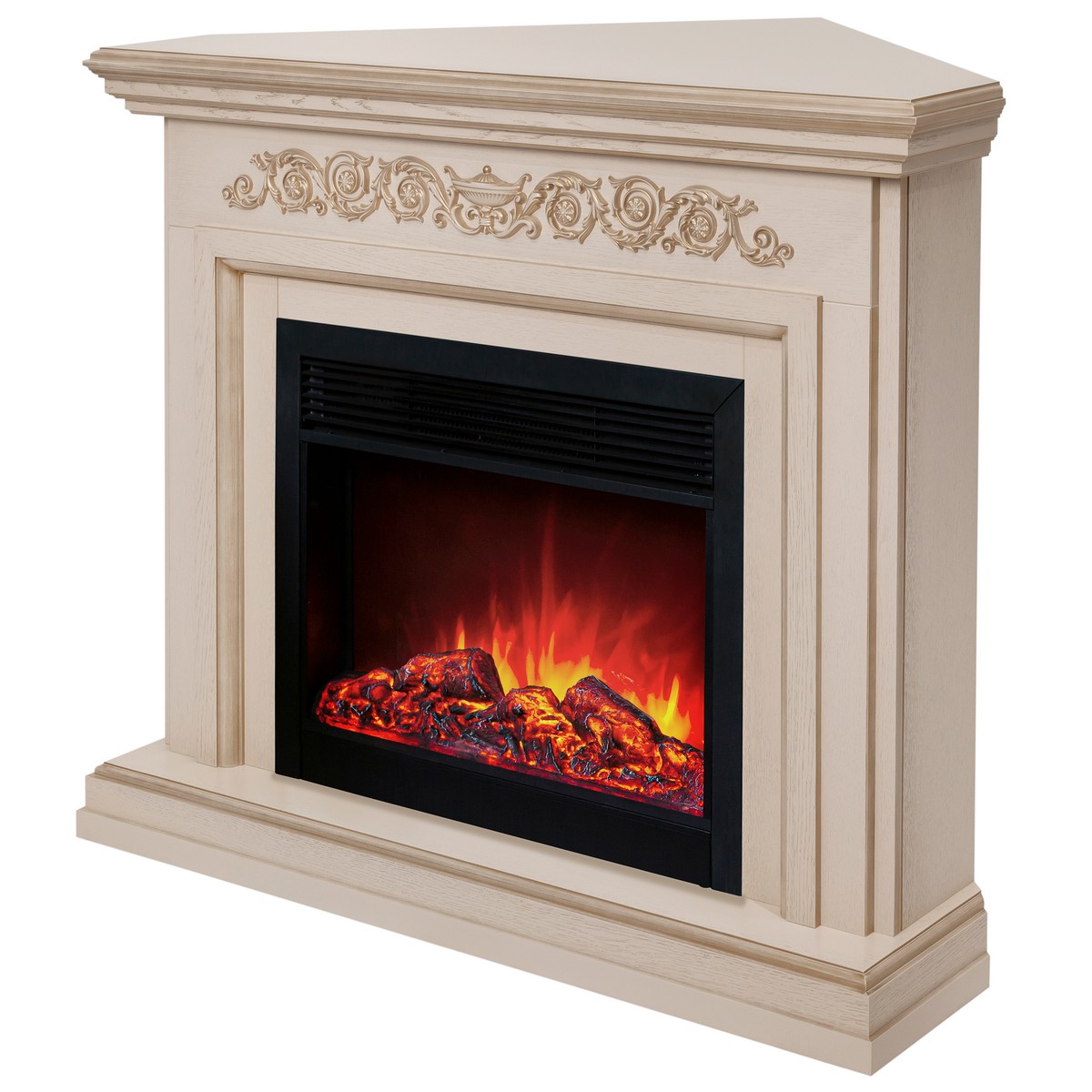 Электрокамин RealFlame Leticia Corner 26 WT белый дуб с золотой патиной с очагом Moonblaze