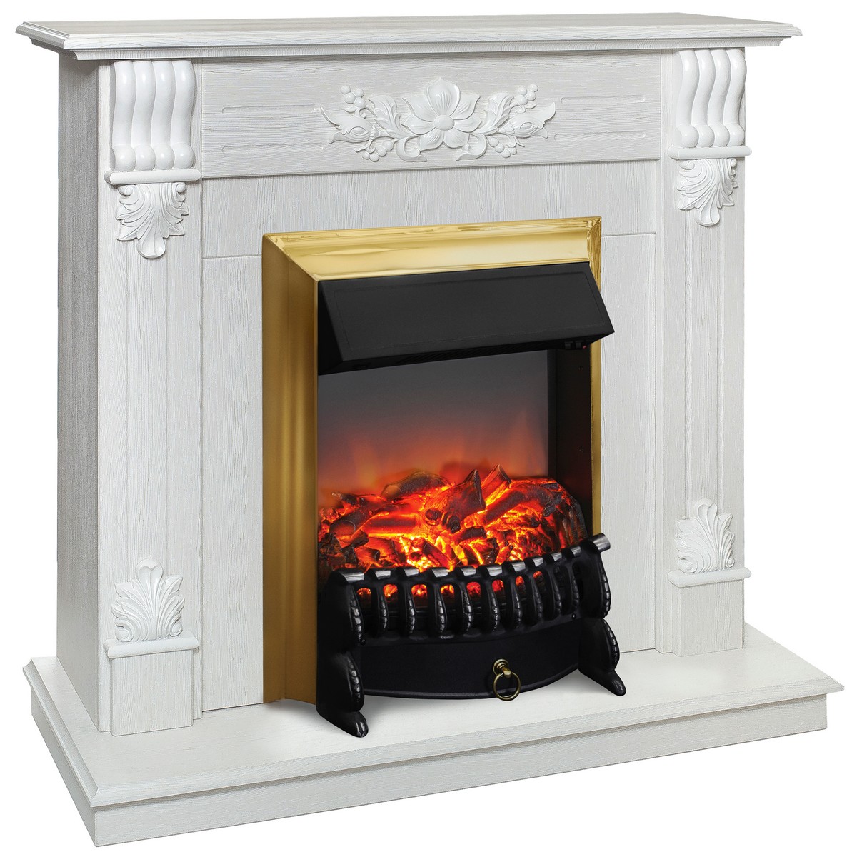 Электрокамин RealFlame Ottawa WT белое золото с очагом Fobos Lux Brass
