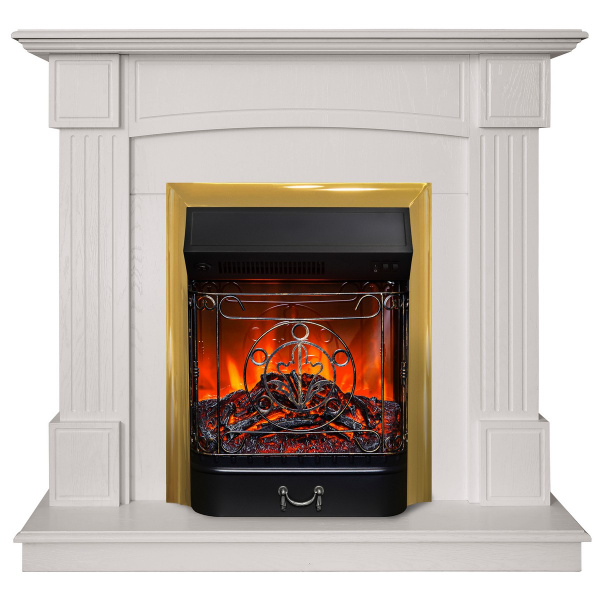 Электрокамин RealFlame Andrea WT фактурный белый с очагом Majestic Lux Brass