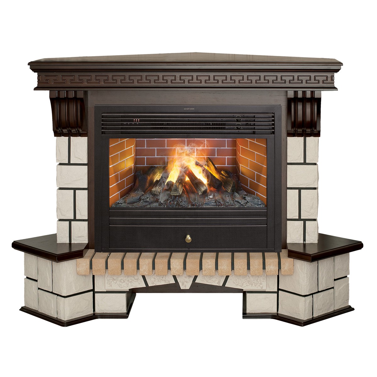 Электрокамин RealFlame Stone Coner AO античный дуб с очагом 3D Novara