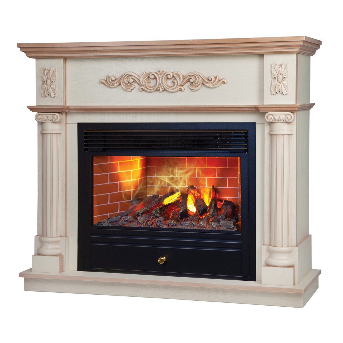 Электрокамин RealFlame Silvia 26 WT белый дуб с бронзовой патиной с очагом 3D Novara
