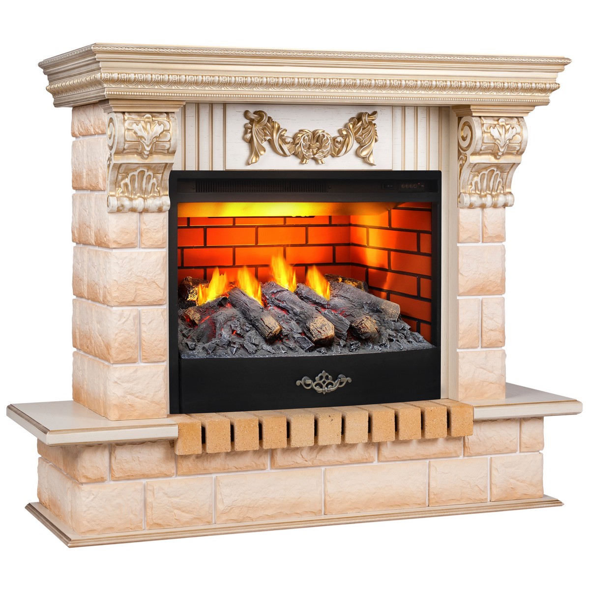 Электрокамин RealFlame Gracia 24/25,5 WT белый дуб с золотой патиной с очагом 3D Firestar 25,5