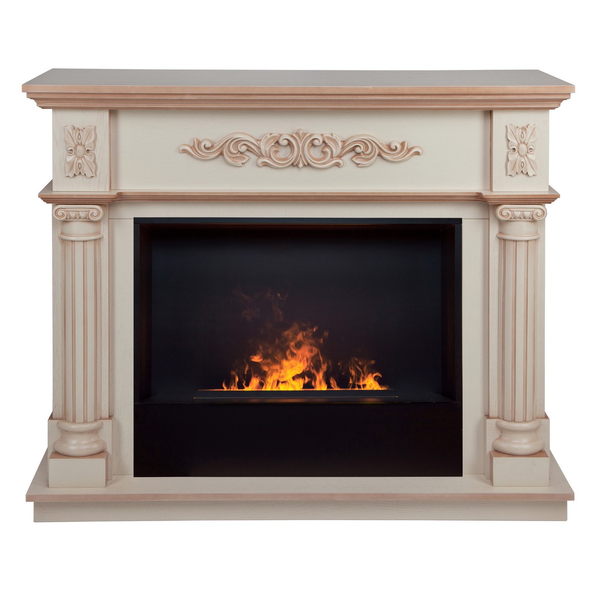 Электрокамин RealFlame Silvia 26 WT белый дуб с бронзовой патиной с очагом 3D Cassette 630 Black Panel