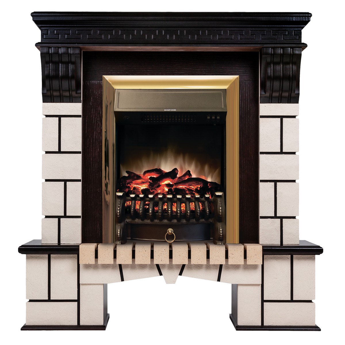Электрокамин RealFlame Stone AO античный дуб с очагом Fobos Lux Brass