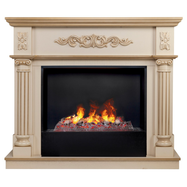 Электрокамин RealFlame Silvia 26 WT белый дуб с золотой патиной с очагом 3D Cassette 630