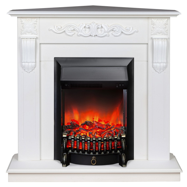 Электрокамин RealFlame Dominica Corner DN белый матовый с очагом Fobos Lux Black