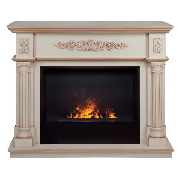 Электрокамин RealFlame Silvia 26 WT белый дуб с бронзовой патиной с очагом 3D Cassette 630 Black Panel