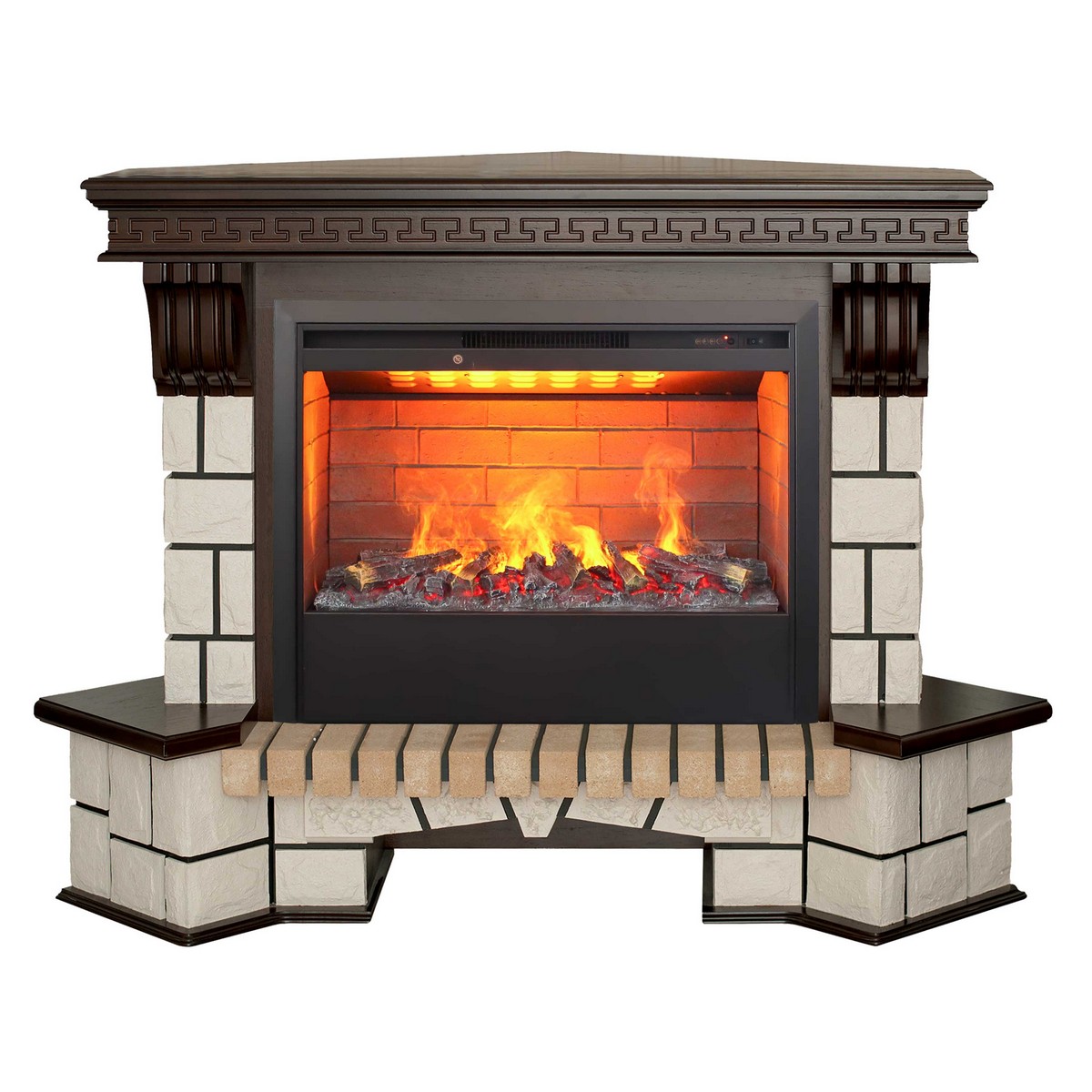 Электрокамин RealFlame Stone Coner AO античный дуб с очагом 3D Helios 26