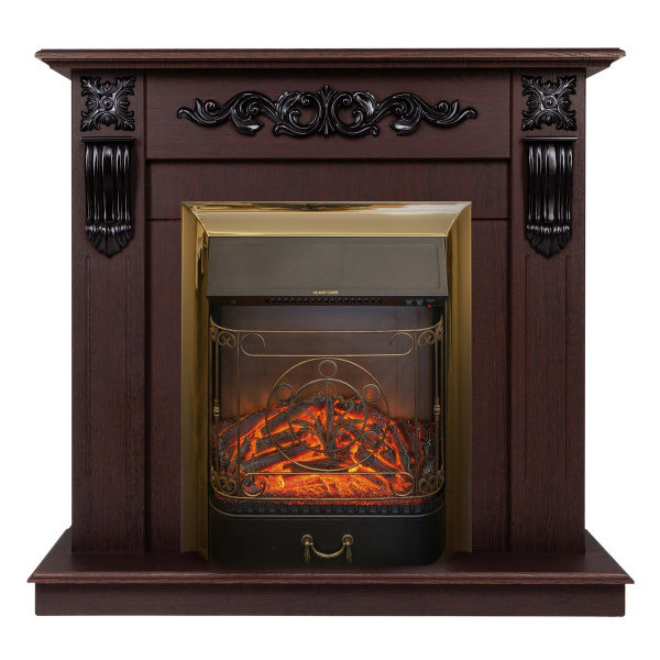 Электрокамин RealFlame Dominica DN орех с очагом Majestic Lux Brass