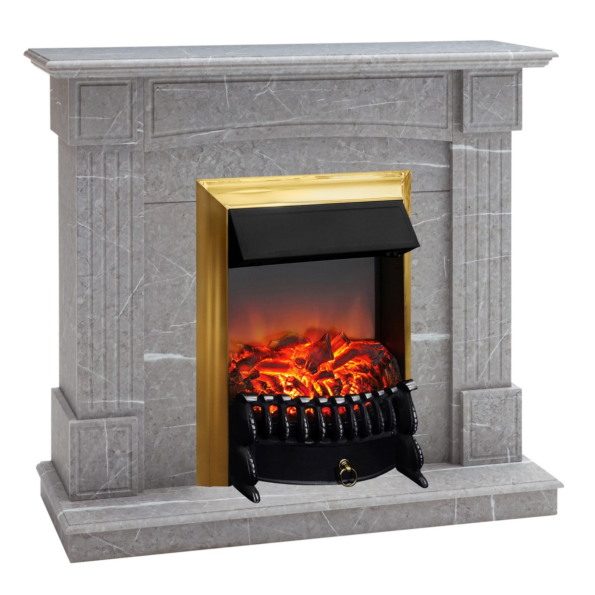 Электрокамин RealFlame Andrea STD GR цвет мрамор серый с очагом Fobos Lux Brass