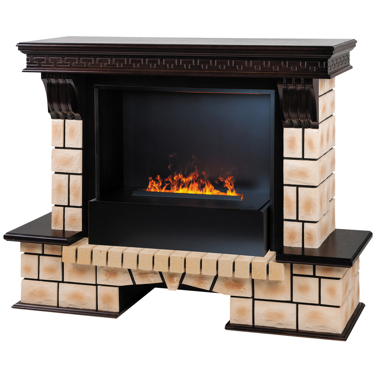 Электрокамин RealFlame Stone Brick AO античный дуб с очагом 3D Cassette 630 Black Panel