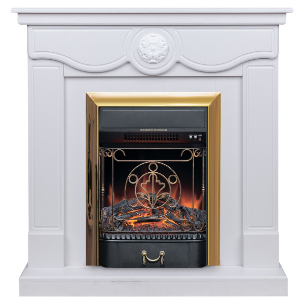 Электрокамин RealFlame Aurora WT айвори с очагом Majestic Lux Brass
