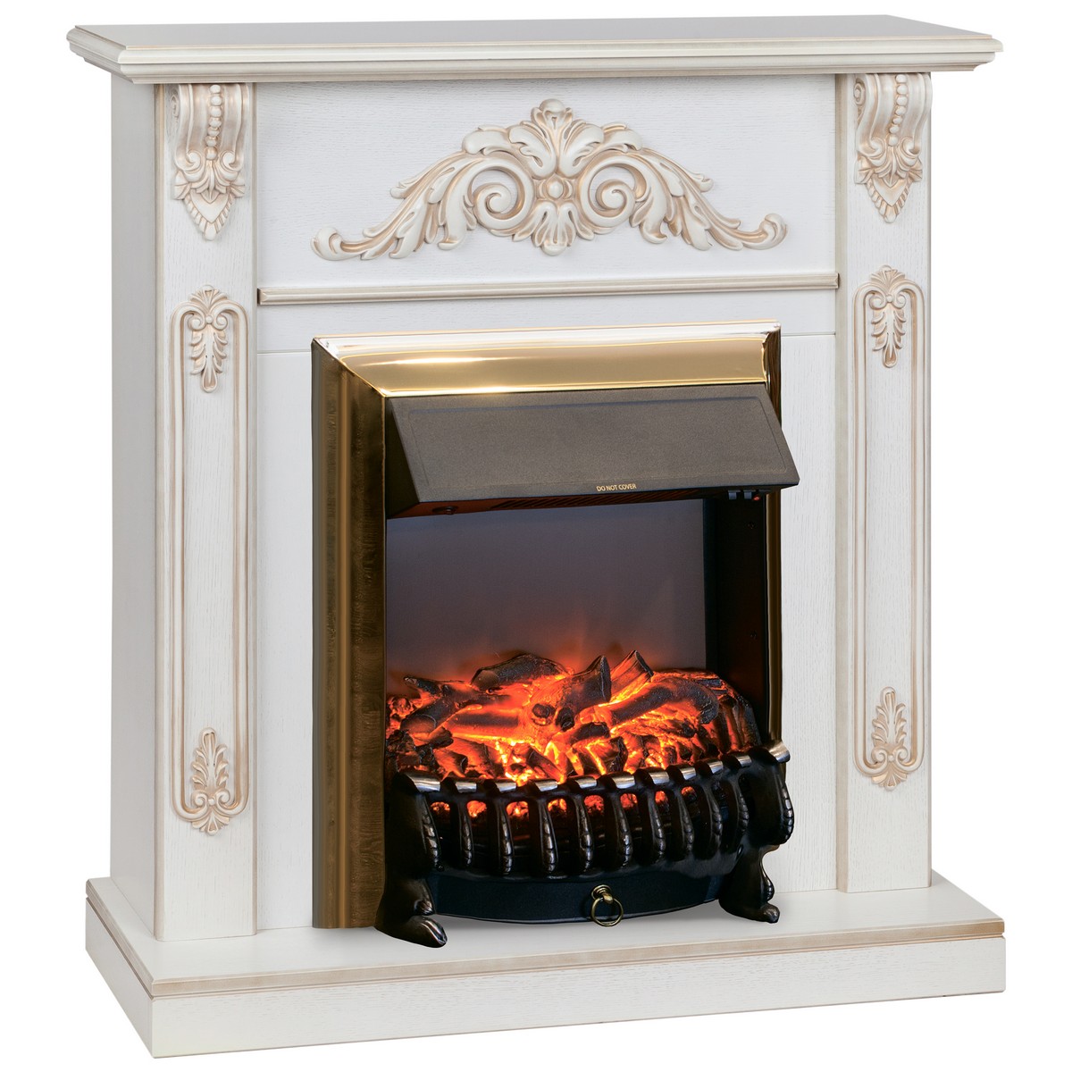 Электрокамин RealFlame Anita WT дуб белый с золотой патиной с очагом Fobos Lux Brass