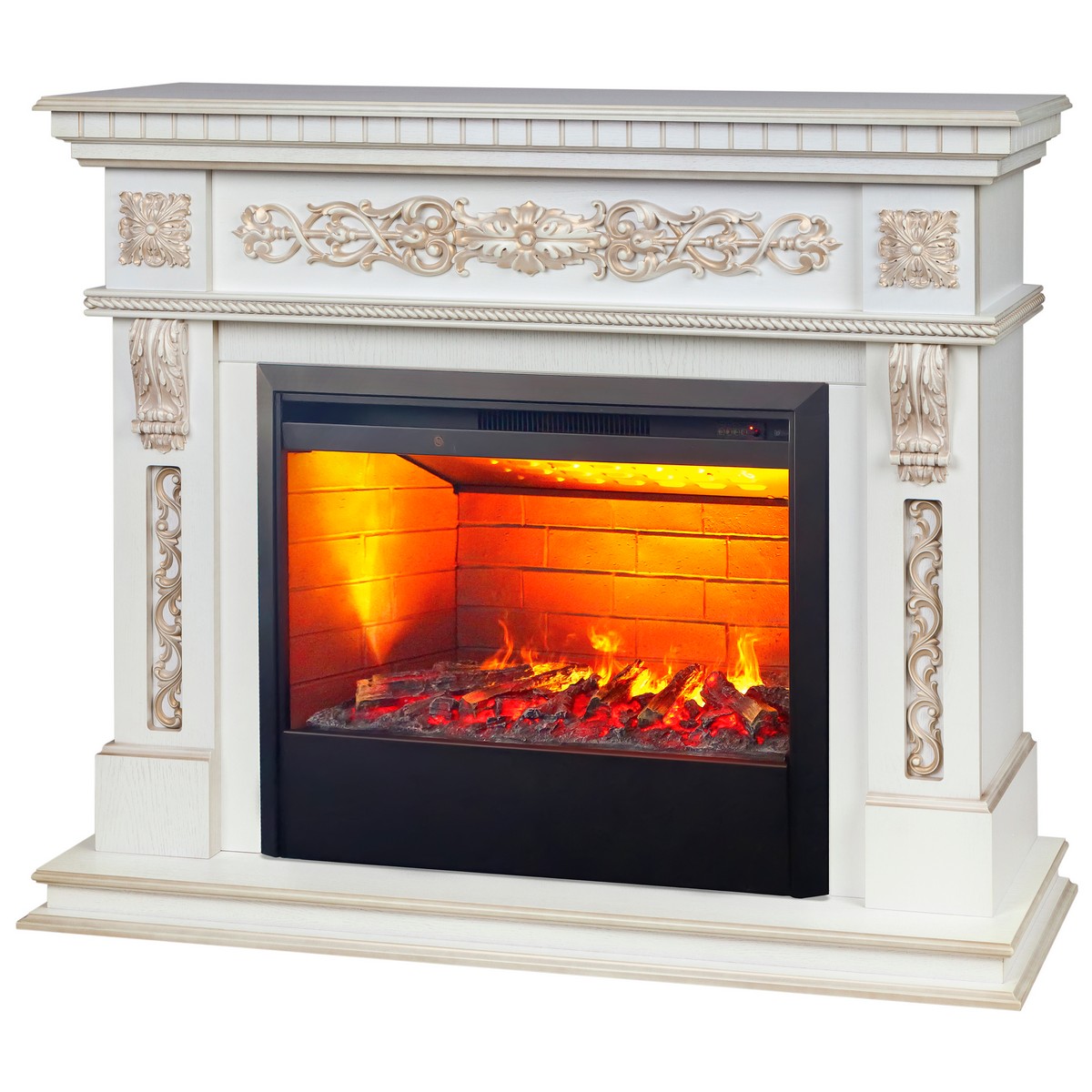 Электрокамин RealFlame Estella 25,5/26 WT белый дуб с золотой патиной с очагом 3D Helios 26