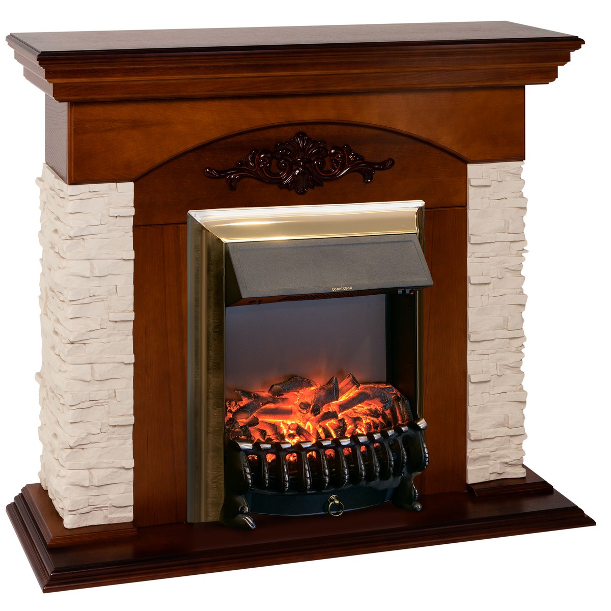 Электрокамин RealFlame Neapolis NT орех с очагом Fobos Lux Brass
