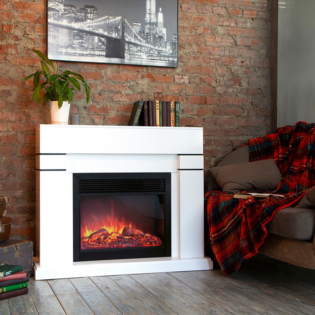 Электрокамин RealFlame Lindelse 26 WT белый с очагом Moonblaze