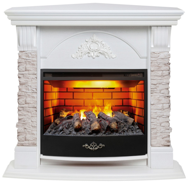 Электрокамин RealFlame Athena Corner GR белый с очагом 3D Firestar 25,5