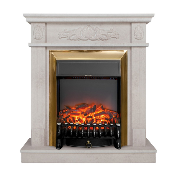 Электрокамин RealFlame Adelaida WT белый камень с очагом Fobos Lux Brass